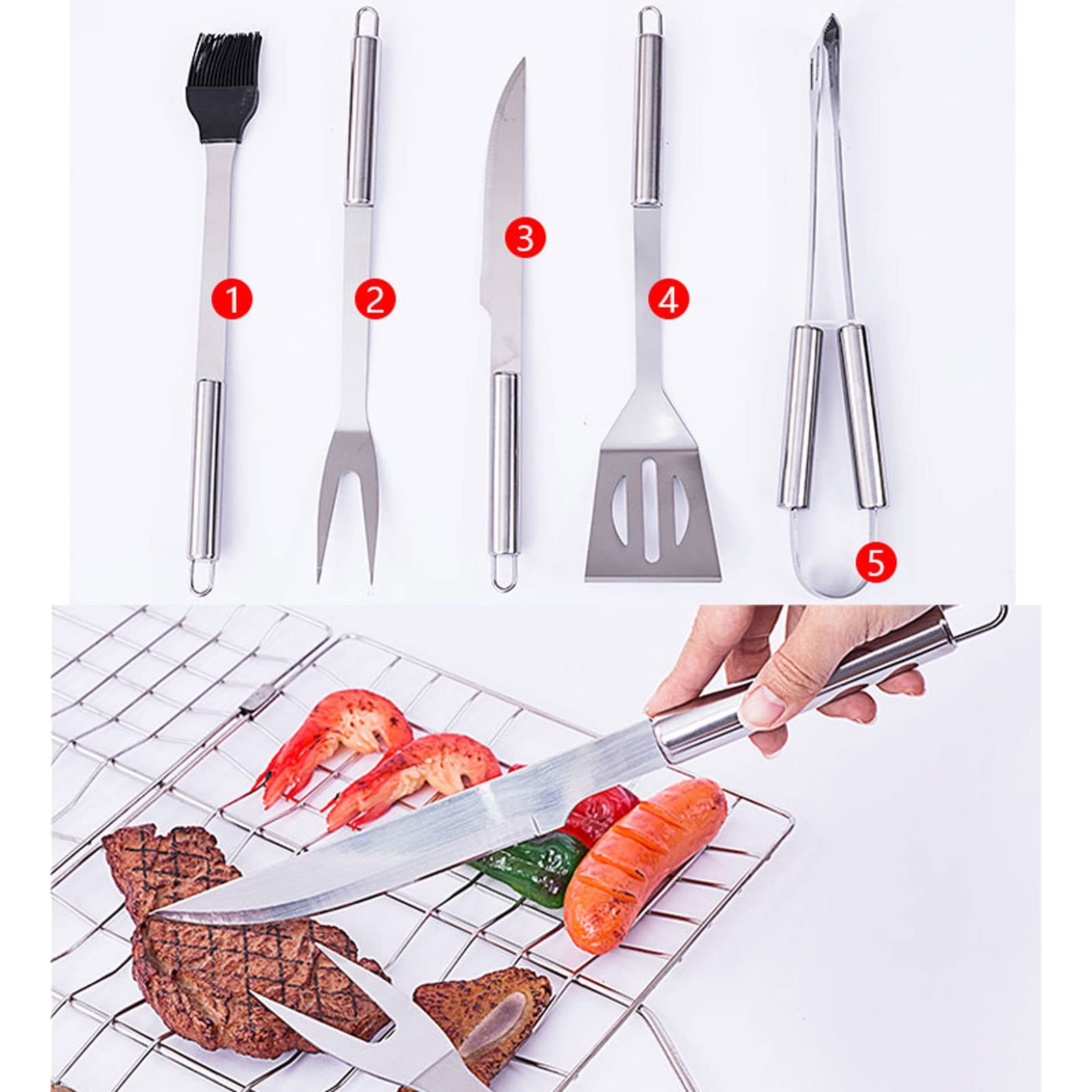 Przenośny zestaw przyborów do grillowania, 5-częściowy zestaw narzędzi do grillowania z torbą do przechowywania - zestaw narzędzi do grillowania, akcesoria do grillowania w podróży, pikniki, samochod