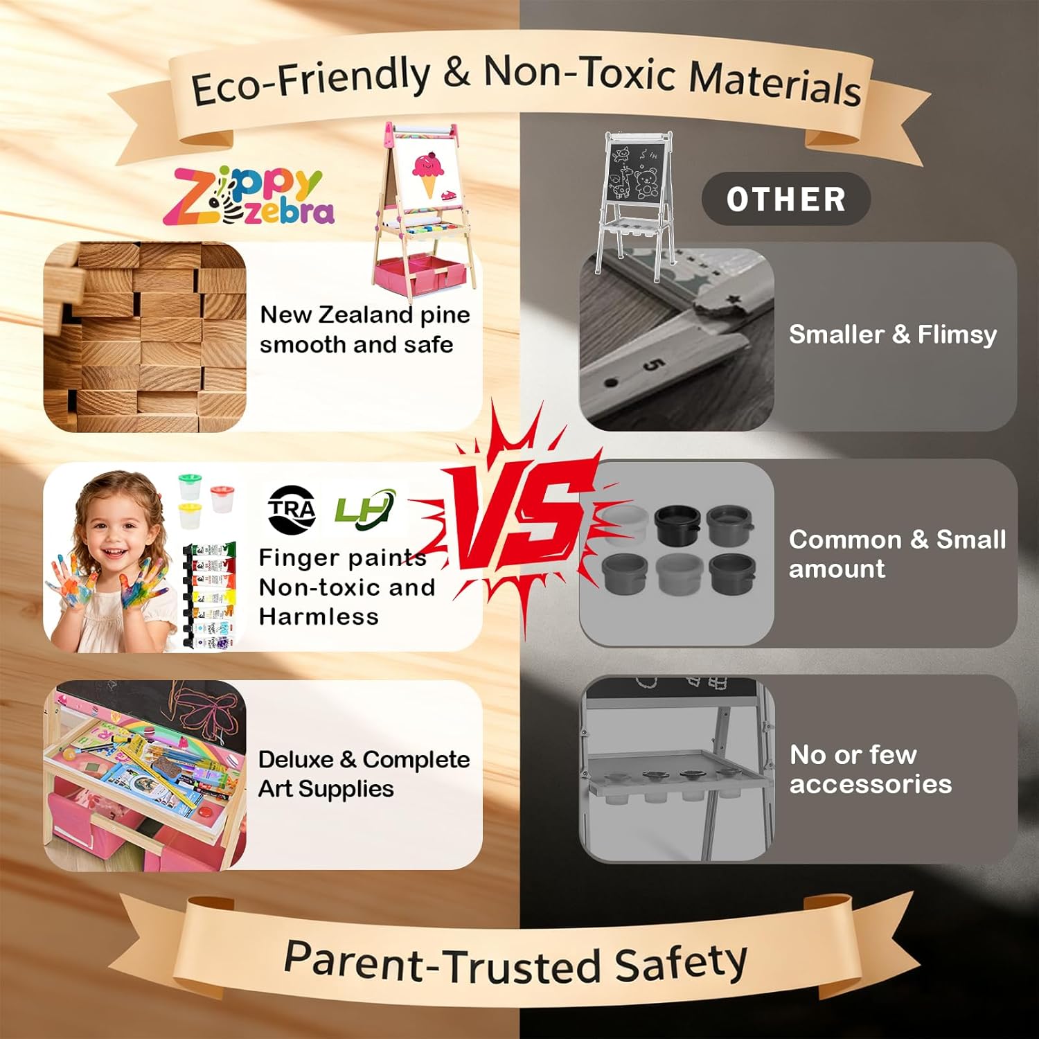 Art Easel for Kids, Kids Art Easel with 3 Paper Roll, Magnetic Whiteboard and Chalkboard,Adjustable Standing Wooden Toddler Easel for Painting Double Sided,3in1 Painting Easel for 2-4 4-8 Pink