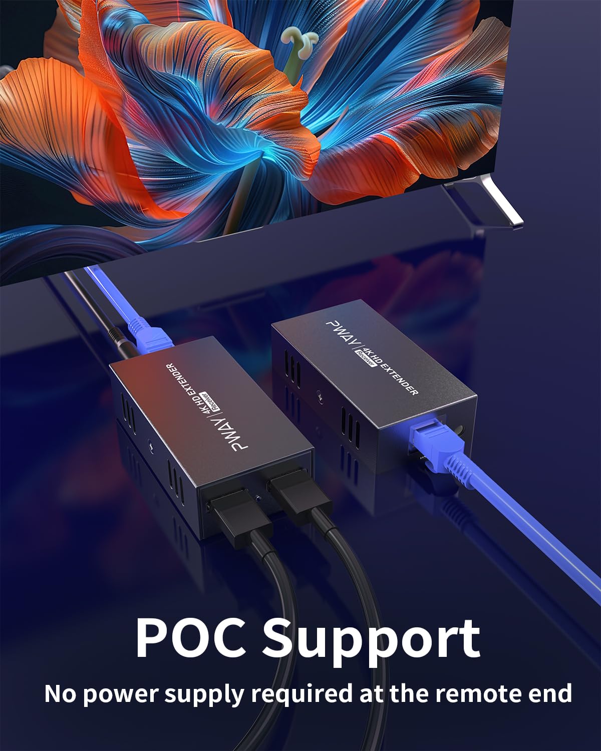 PWAY HDMI Extender 60m 4K@60Hz con Loop Out, Trasmissione Lunga Distanza via Cavo Cat6/7, Supporto EDID/HDCP, Compatibile con PC, TV, Proiettore, PS5, Xbox – Extensore HDMI con Uscita Locale