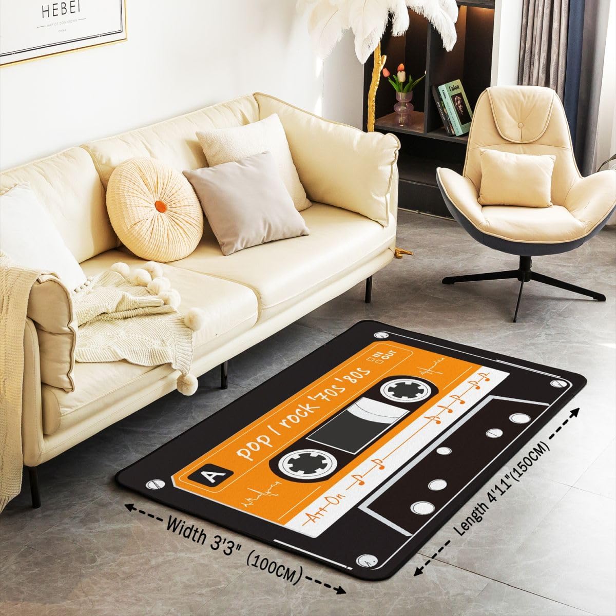 Erosebridal 80s Party Area Rug 3x5 for Bedside,Audio Cassette Carpet for Boys Girls Teens,Vintage Music Theme Rug for Bedroom Doorway,Retro Tape Music Art Style Accent Rug Set for Living Room