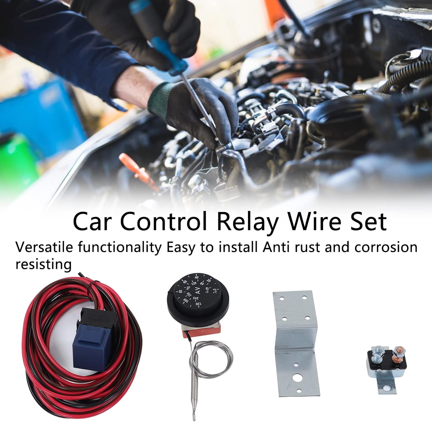 Electric Fan Relay Kit, 21Pcs Adjusting Electric Radiator Fan Thermostat Control Relay Wire Kit for Car Truck 12V