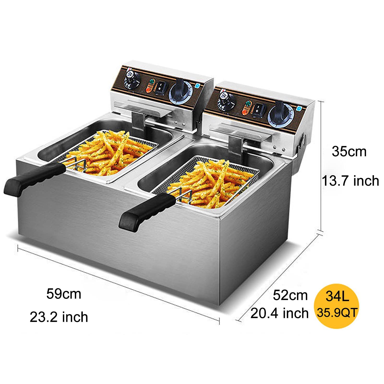 Freidora De Alta Resistencia, Freidoras Eléctricas Profesionales De Acero Inoxidable De Doble Tanque con Temporizador Y Control De Temperatura para El Hogar, Cocina, Res,34L