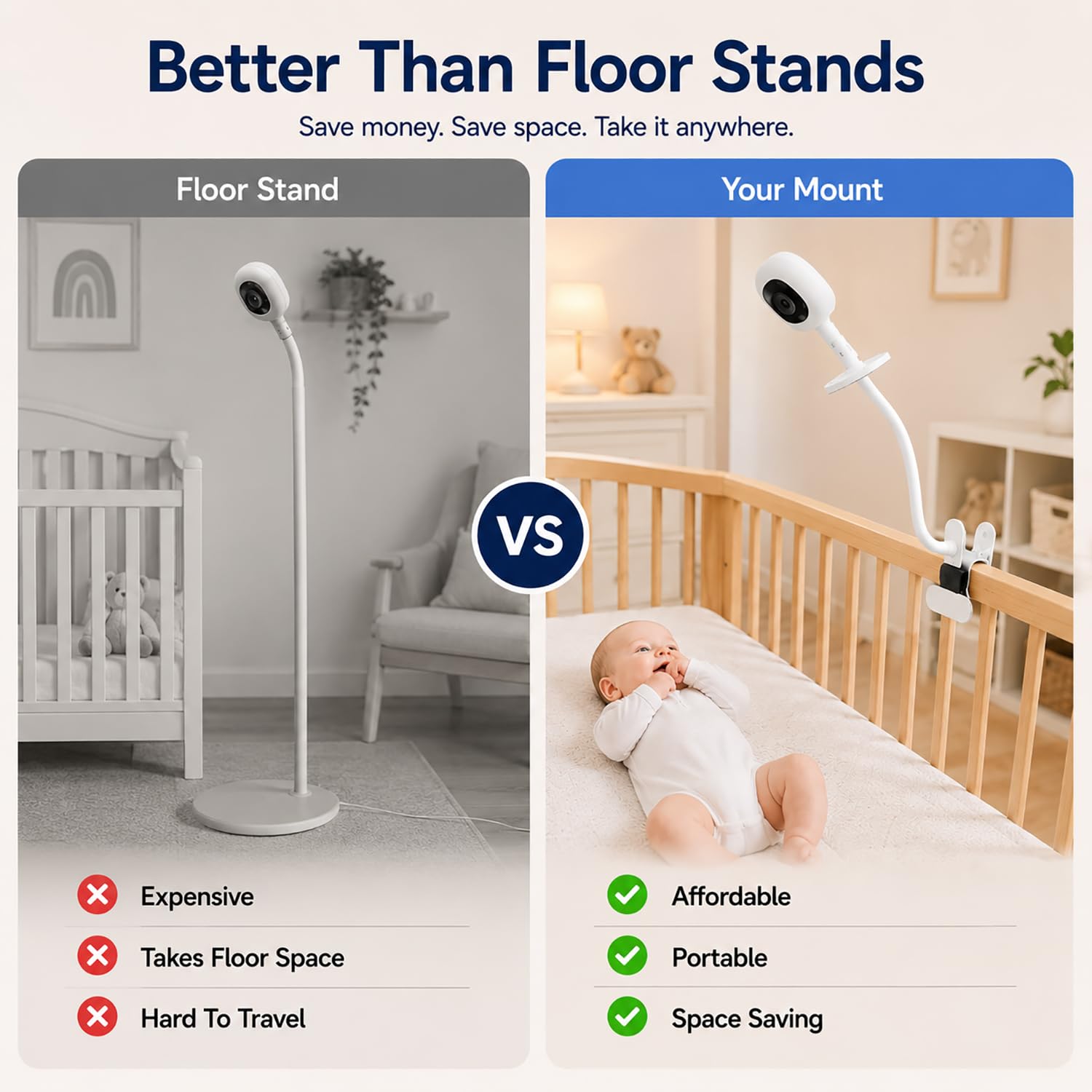 Uchwyt do elektronicznej niani Nanit Pro Smart Baby Monitor i Flex Stand, również do aparatów z mocowaniem śrubowym 1/4, elastyczny, długi uchwyt na aparat dla niemowląt, bez narzędzi