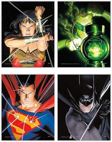 Miniatura 1 de TRENDYPRINT DC Comics  Liga de la Justicia  Alex Ross Art  Mujer Maravilla  Linterna verde  Superman  Batman  Juego de cuatro obras de arte de pared