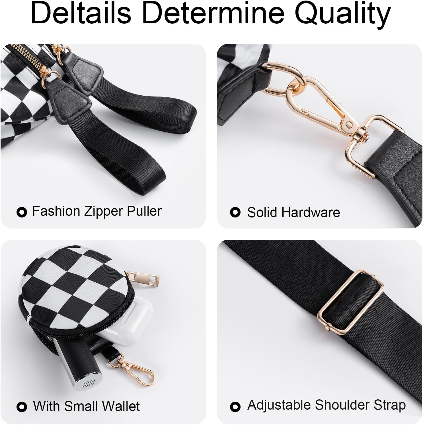 Bum Bags for Women Checkered Crossbody Bag Large Nylon Belt Purse Fanny Packs, Bonus with a Extra Strap - Image 5