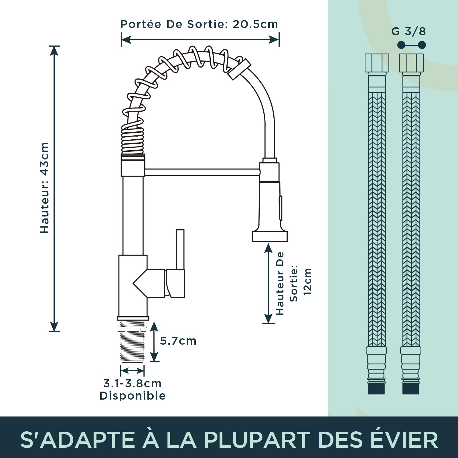 FORIOUS Robinet Cuisine, Mitigeur Cuisine avec Douchette Extractible max à 45cm, Rotation à 360° et Double Fonction de Pulvérisation, Acier Inoxydable