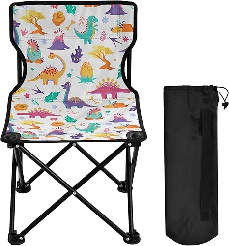 Gredecor Sillas de campamento, linda silla de campamento portátil de dinosaurio con bolsa de almacenamiento, silla plegable ligera para acampar al