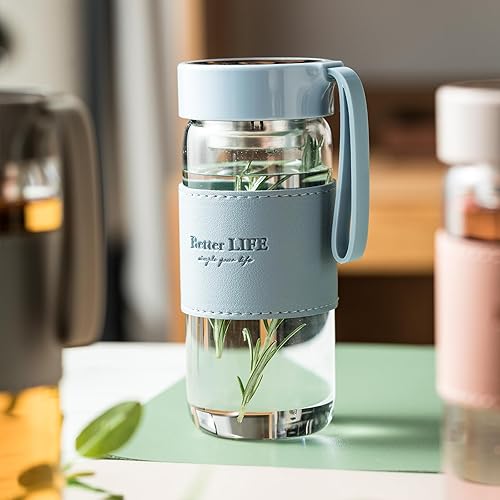 Miniatura 5 de Botella de té de vidrio de 16 onzas con funda antideslizante e infusor de té inoxidable, tapa a prueba de fugas, botella de agua de vidrio portátil
