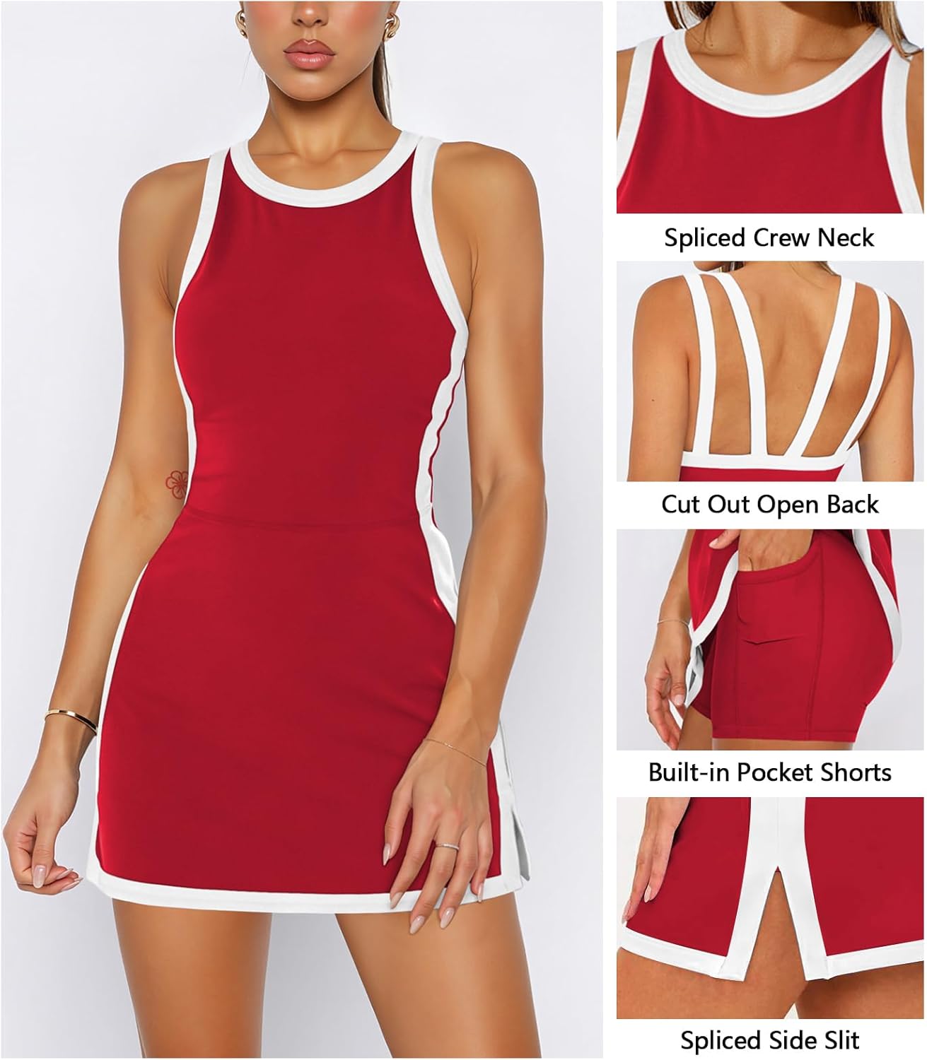 Hragc Womens Backless Tennis Dress with Built in Shorts Pocket Workout Sleeveless Golf Sport Going Out Mini Tank Dresses