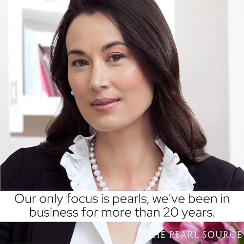 Miniatura 5 de The Pearl Source Juego de collar y aretes redondos de perlas cultivadas de agua dulce de oro de 14 quilates de 8 a 0.354 in en longitud