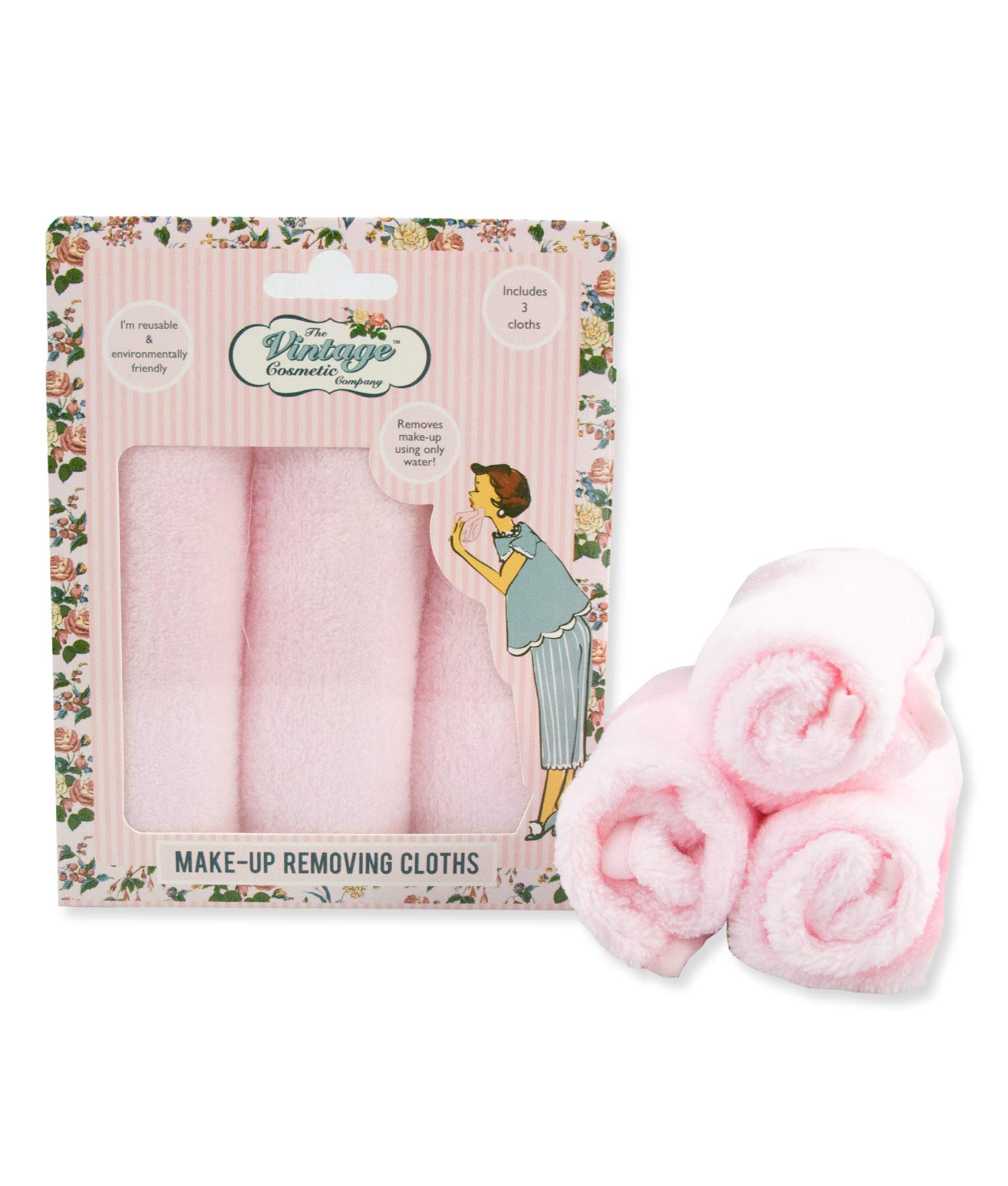 The Vintage Cosmetic CompanyMake-Up Removing Cloths, Soft Reusable Microfibre Face Cloth, Skincare Face Wipes Pink, Pack of 3 Cloths