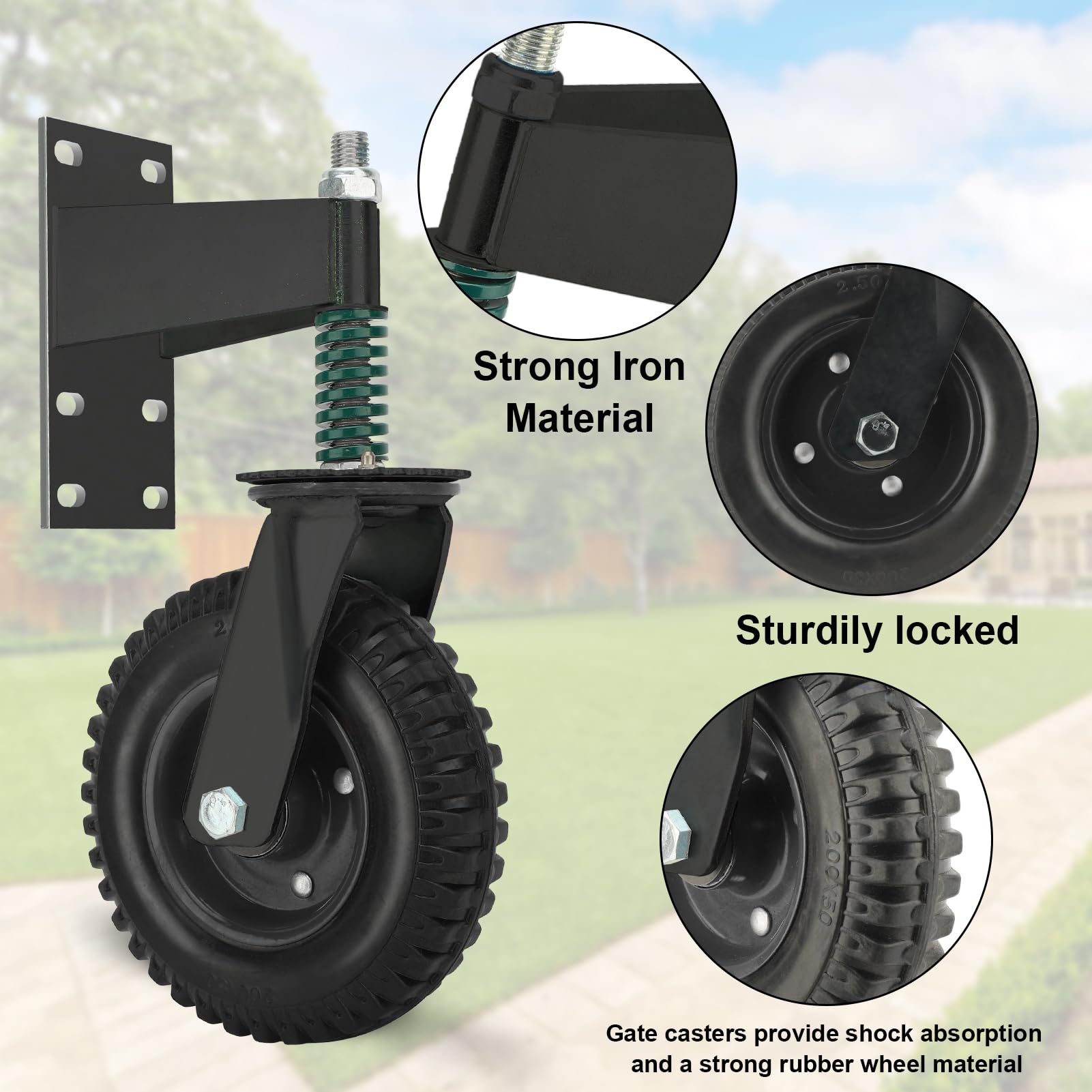 Ruota Per Cancello Caricata A Molla - Capacità 600 Libbre, Rullo In Gomma, Girevole 360°, Per Cancelli Pesanti