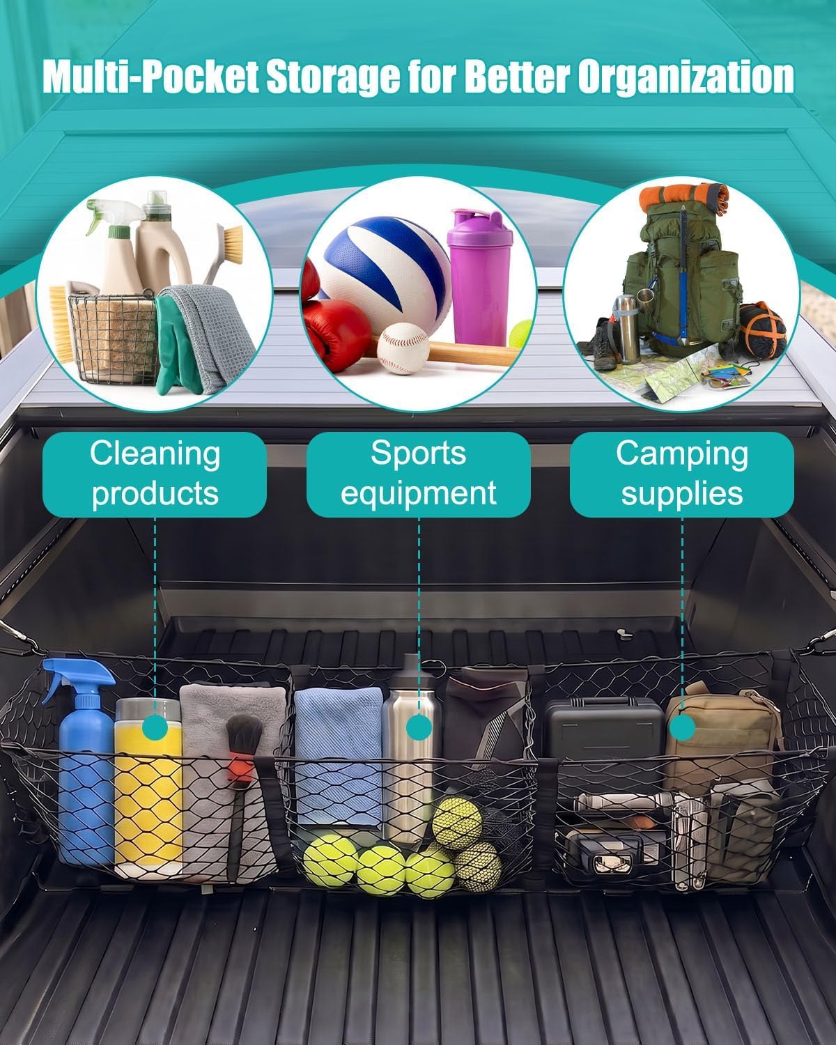 Cargo Net Fit for Tesla Cybertruck 2024-2026, Stretchable Mesh Organizer