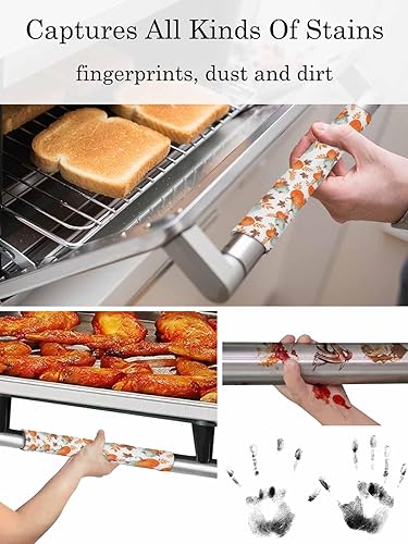 Miniatura 5 de Juego de 2 fundas para manijas de puerta de refrigerador de calabaza naranja y verde azulado para lavavajillas, microondas, horno, nevera, estufa,