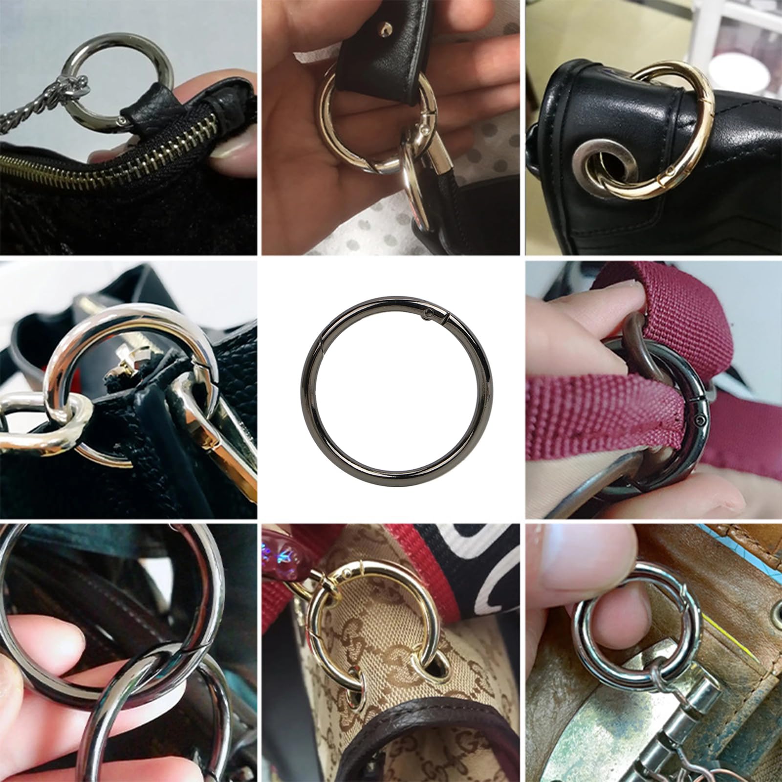 5 moschettoni rotondi, 61 mm OD, 50 mm ID, molto robusti, in lega di zinco, moschettone, rotondi, per borsa, portachiavi, fai da te (nero)