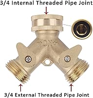 Vista 5 de Divisor de manguera de jardín de 2 vías, conector de manguera de jardín resistente de latón y divisor de salida para NPT 3/4, divisor de manguera