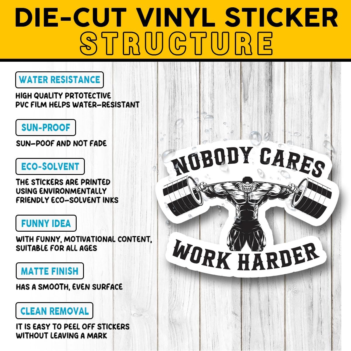 (3 Pcs) Nobody Cares, Work Harder Sticker - Motivational Quote Vinyl Decal for Water Bottle, Tumbler, Hard Hat, Helmet, Car, Laptop - 3 Inch Waterproof Vinyl Sticker Gift image 3