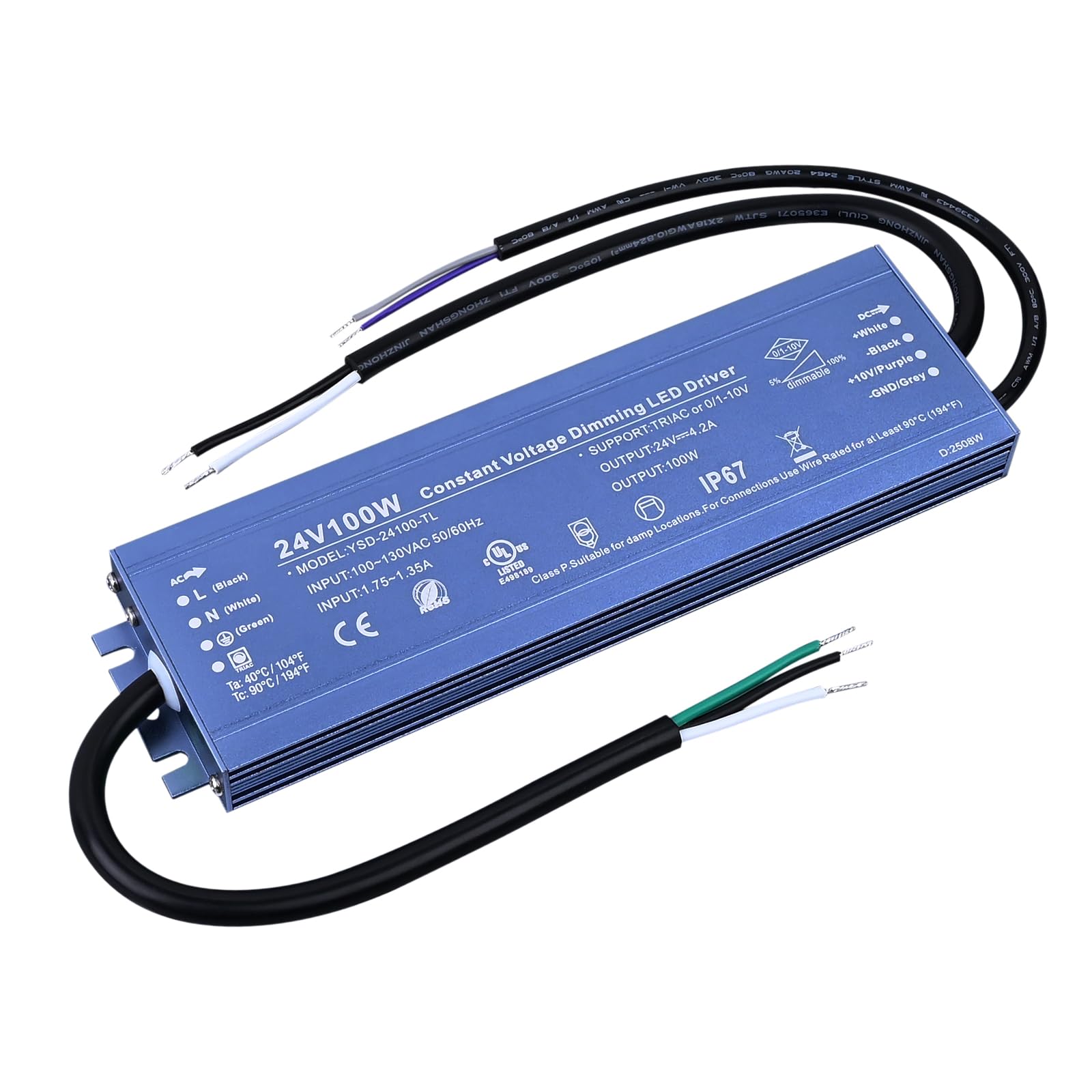 BENLUN Constant Voltage 24V 100W 4,17A Dimmable LED Driver, Waterproof IP67 Transformer, AC 110V Triac Power Supply, LED Adapter for Strip Light,