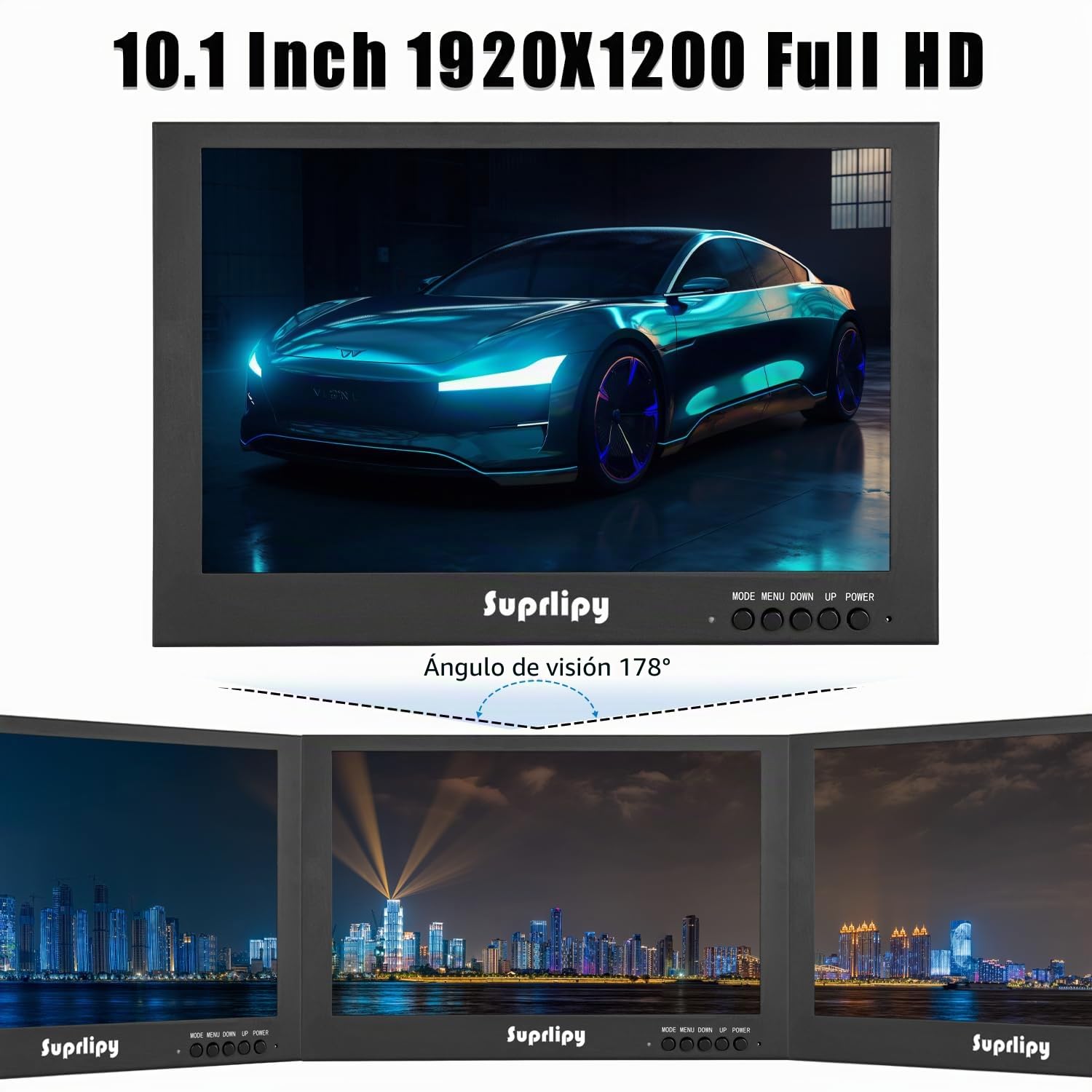 Monitor HDMI de 10,1 pulgadas 1920x1200 IPS Carcasa de metal Pantalla LCD a color con entradas HDMI/VGA/AV/BNC y altavoz dual