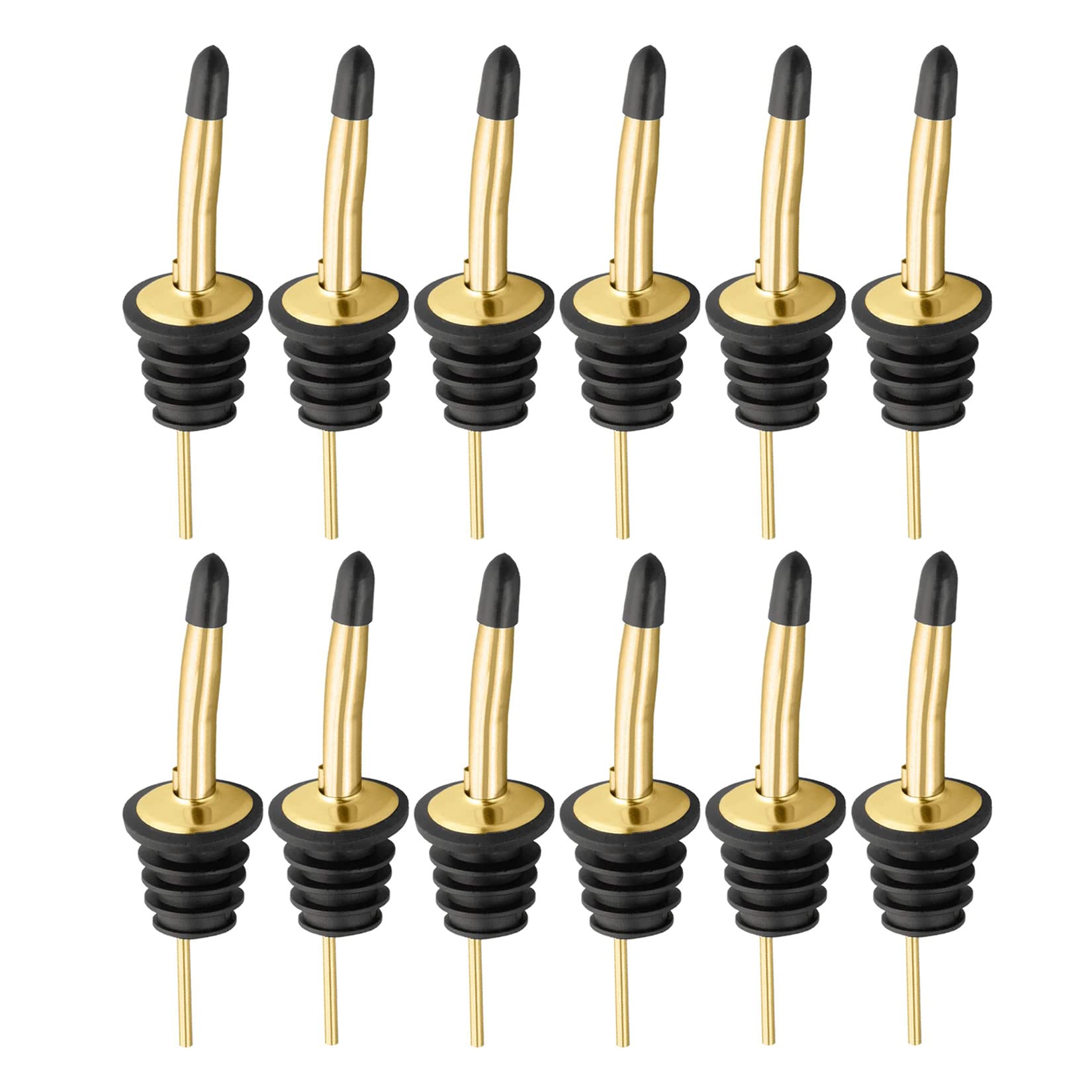 Pafusen 12 Pack Liquor Bottle Pourers, Liquor Pour Spout for Liquor Bottles, Stainless Steel Olive oil Dispenser Spout, Alcohol Pourer Spouts Dust Caps Covers, Gold