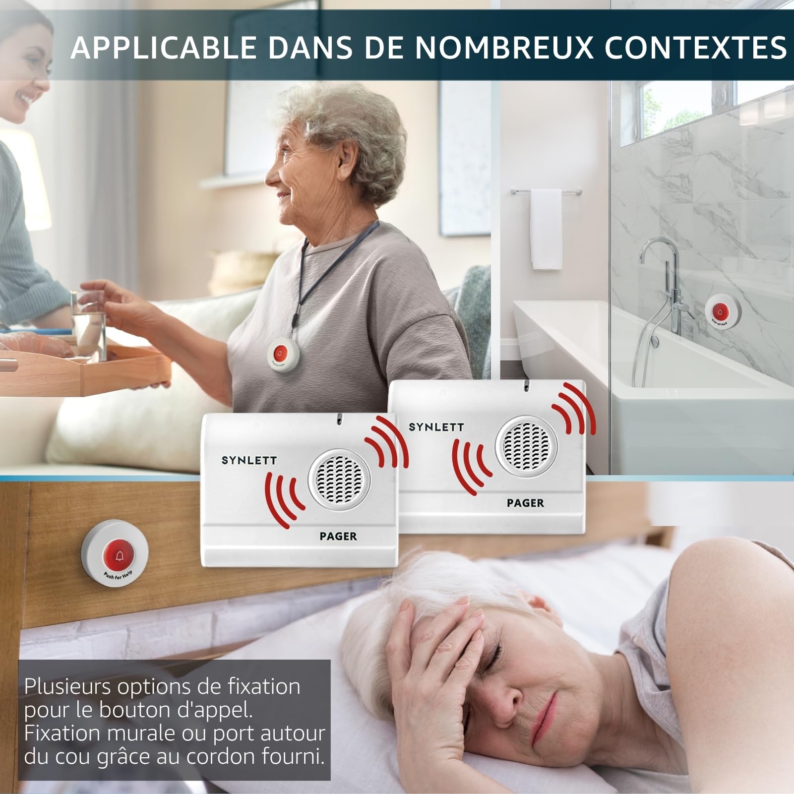 Boutons d'appel et téléavertisseur pour Soignant, sans Fil, pour Patients, Personnes âgées, infirmières, Alarme de lit, prévention des Chutes, Urgence
