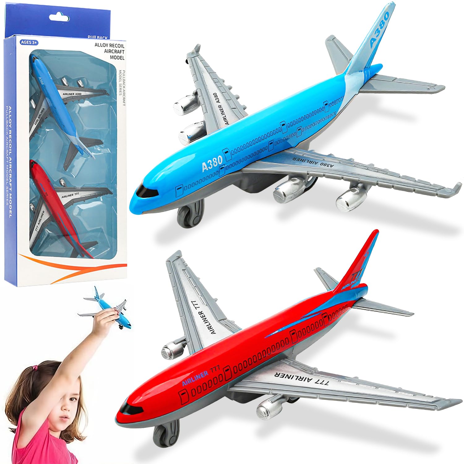 HAJXXMM Aeroplane Toys, 2PCS Metal Pull Back Plane, Aeroplane Models, Diecast Airplane, Collection Festival Birthday Party Favors and Educational Gifts