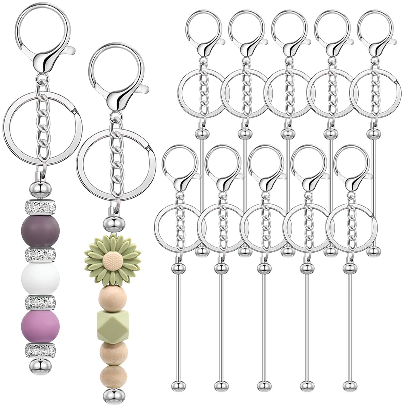 20/40/66pcs Beadable Keychain Bars Bulk Blank Creative Cute Keychains Bar for Beads Purse Keychains for Women Man