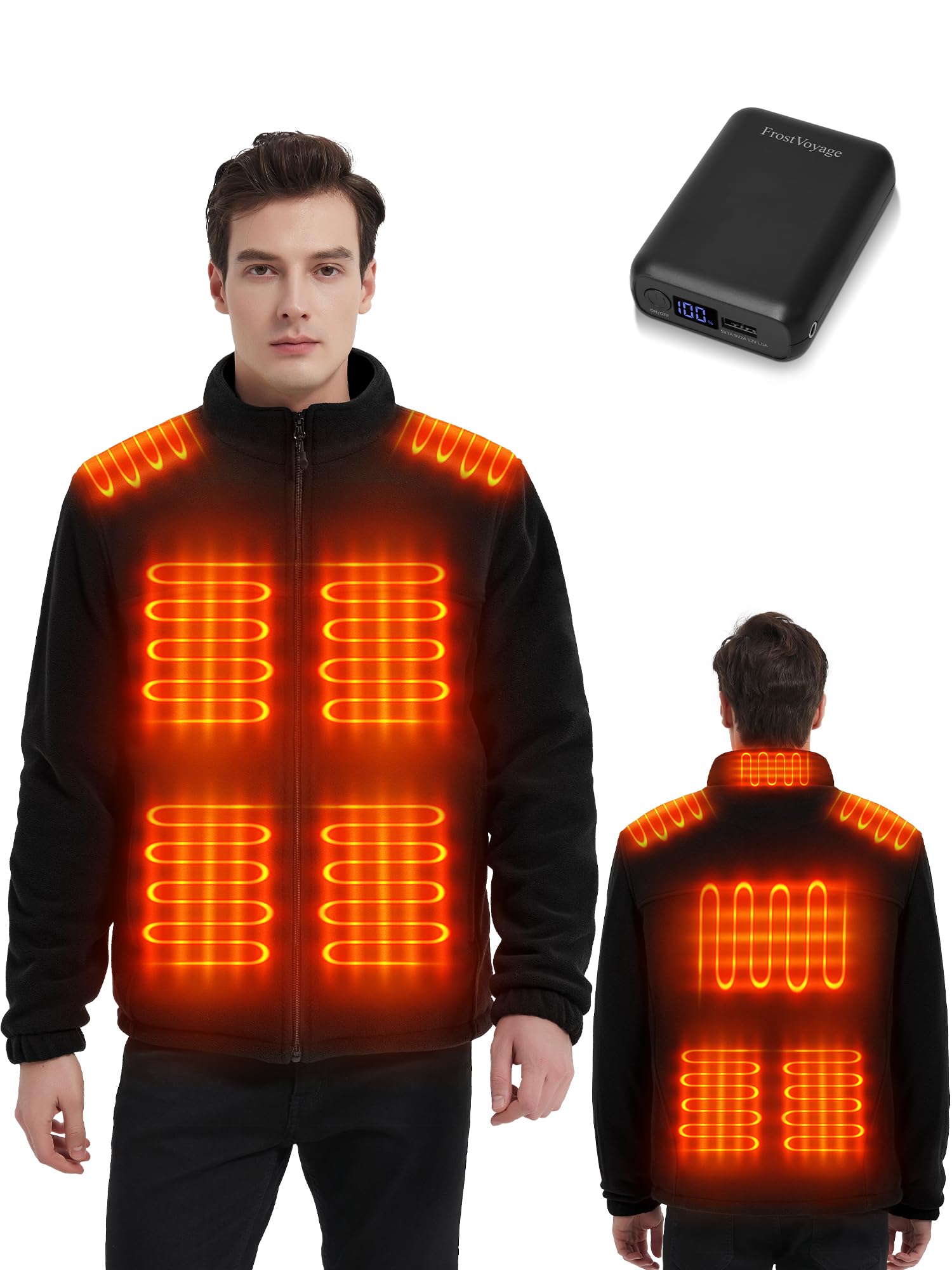 Veste Polaire Chauffante Homme avec Batterie 18400 mAh, Blouson Manteau Chauffant Homme Femme avec Batterie Incluse, Gilet Vêtement Chauffant Manche Longue, 10 Zones de Chauffage