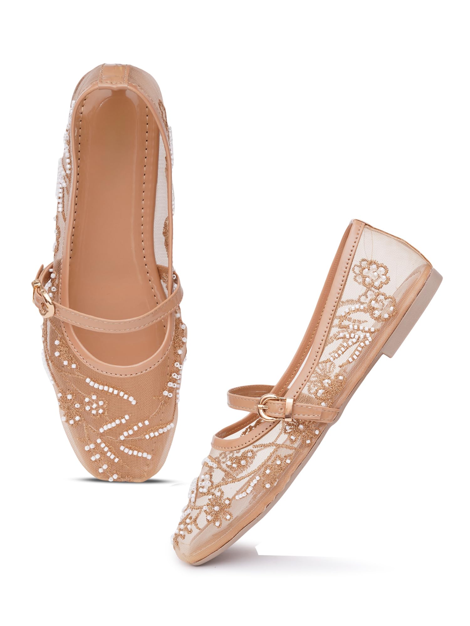 Elegant Mesh Mary Jane Ballerina Flats for Women | Comfortable Slip-On Casual Fashion Flats Special Occasions-image-16