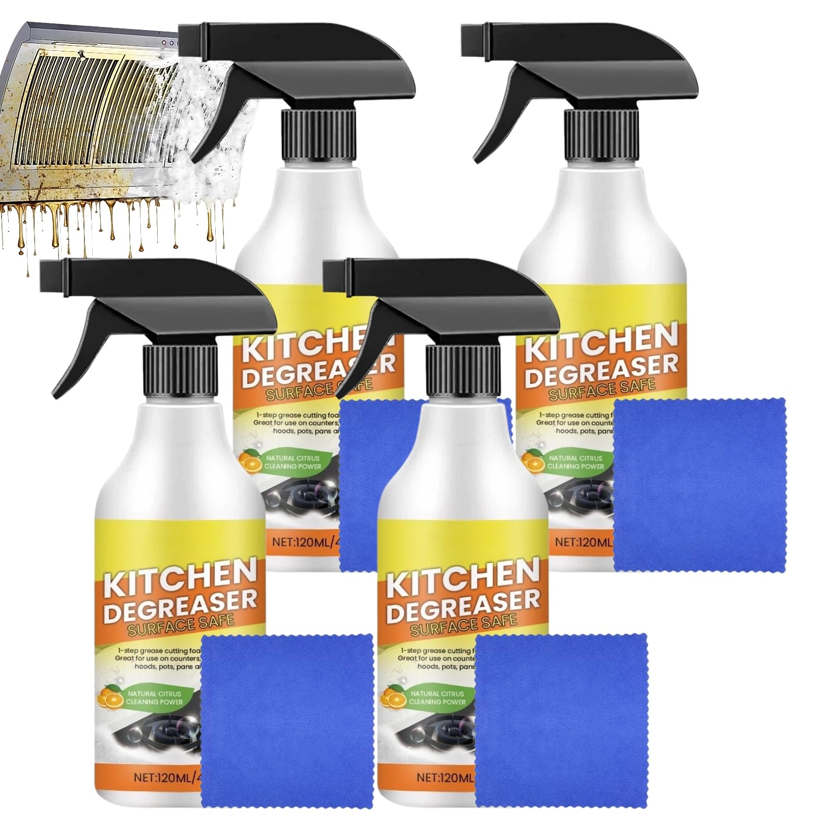 Hochleistungs-Küchenreiniger-Schaum und Fleckenentferner für hartnäckige Flecken, Multi-Enzym-Schaumsprayreiniger, Allzweck-Tiefenreinigungsspray mit Tuch, entfernt effektiv Fett Flecken (4pcs)