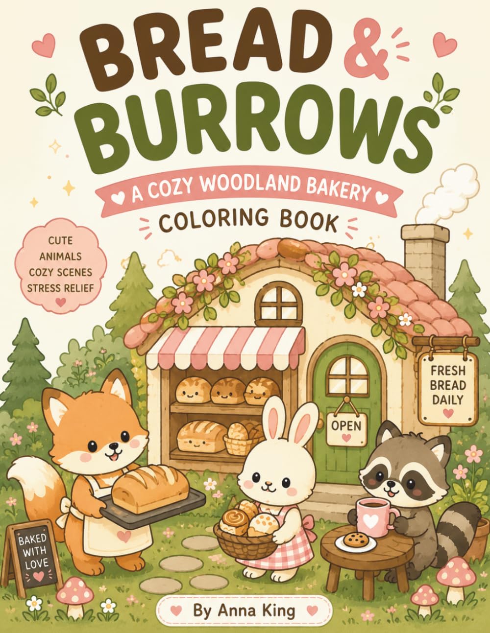 Bread & Burrows: A Cozy Woodland Bakery Coloring Book Filled with Cute Animals, Fresh Bread, Cottagecore Charm, and Relaxing Scenes