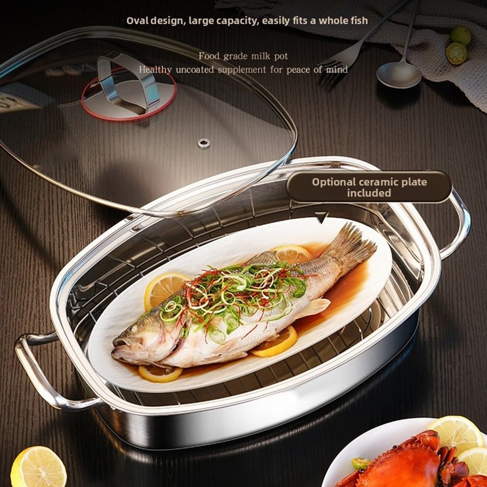 Set di pentole per pesce in metallo di alta qualità, 42 x 26 cm, con pinze per griglia, guanti per pasti in famiglia, cene di vacanza