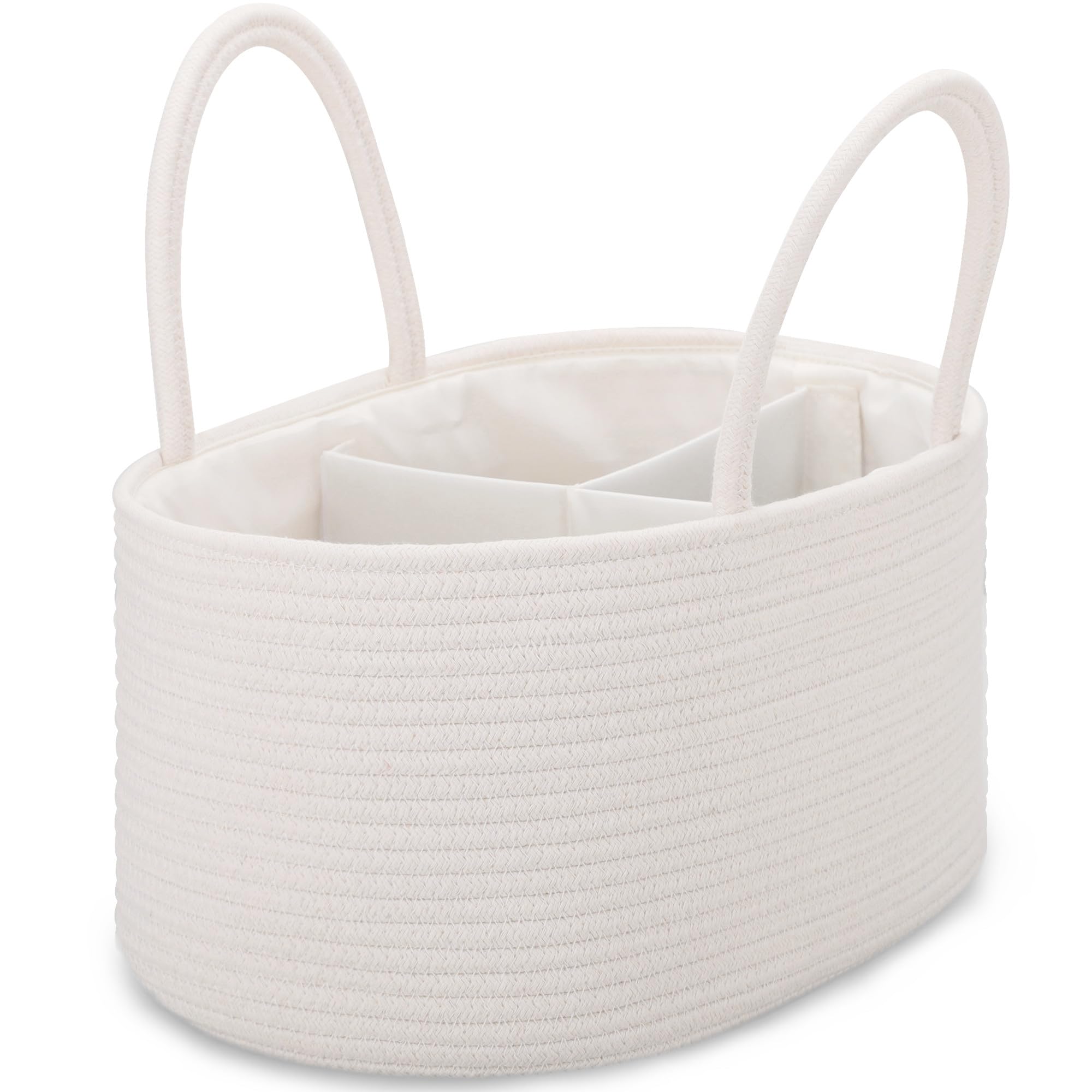 COMSE Large Nappy Caddy Organizer for Girl Boy Baby Car Diaper Caddy with Handles, Cotton Rope Diaper Basket