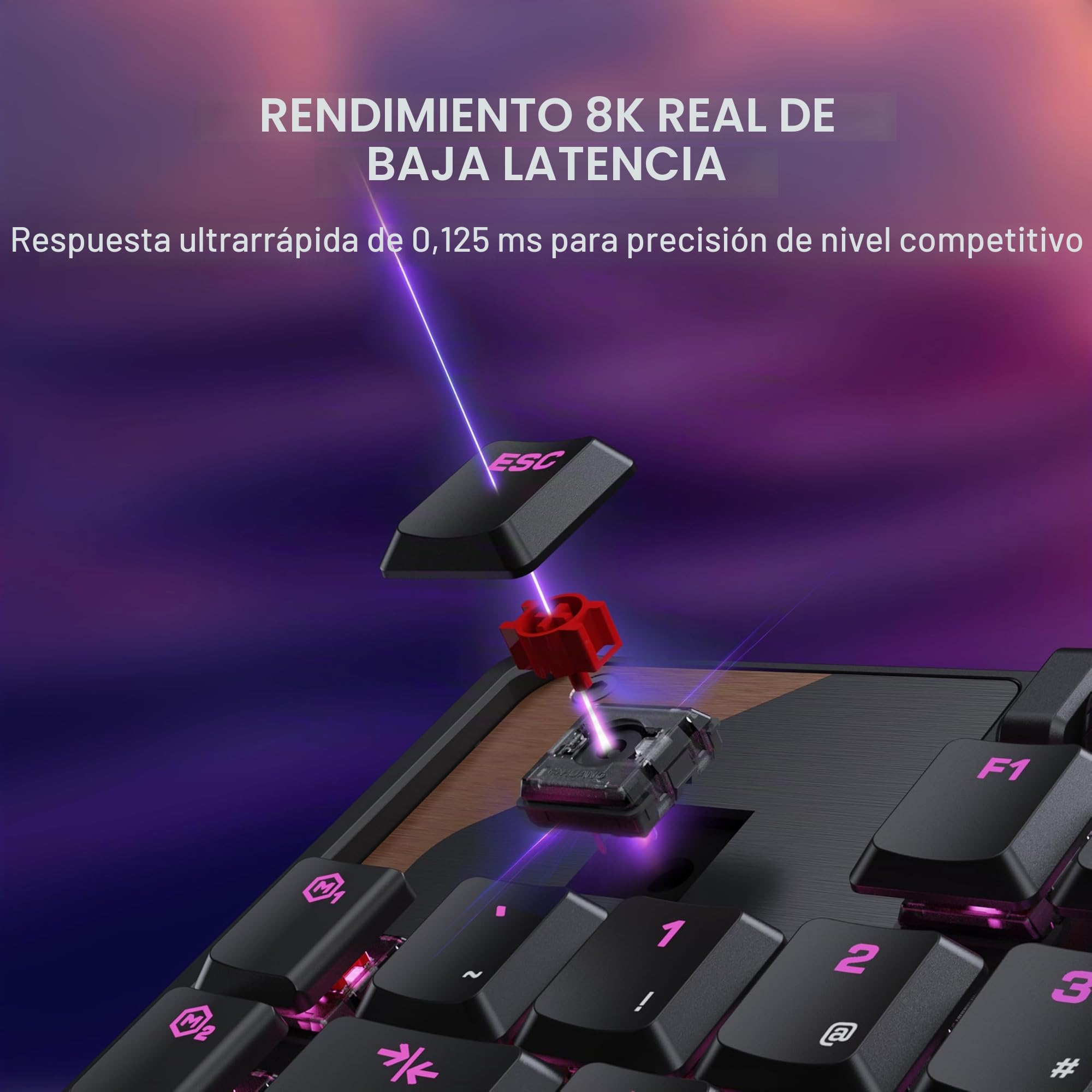 Turtle Beach Command Series KB5 Teclado mecánico para juegos de tamaño completo con pantalla táctil de 2.4 pulgadas, interruptores Titan de perfil bajo, sondeo 8K, iluminación RGB, teclas PBT de doble