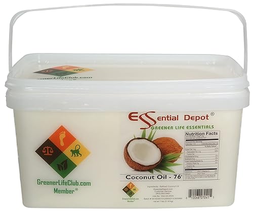 Aceite de coco – grado alimenticio – 8 libras en una cubeta de 1 galón – Contenedor HDPE para microondas con tapa resellable y mango extraíble