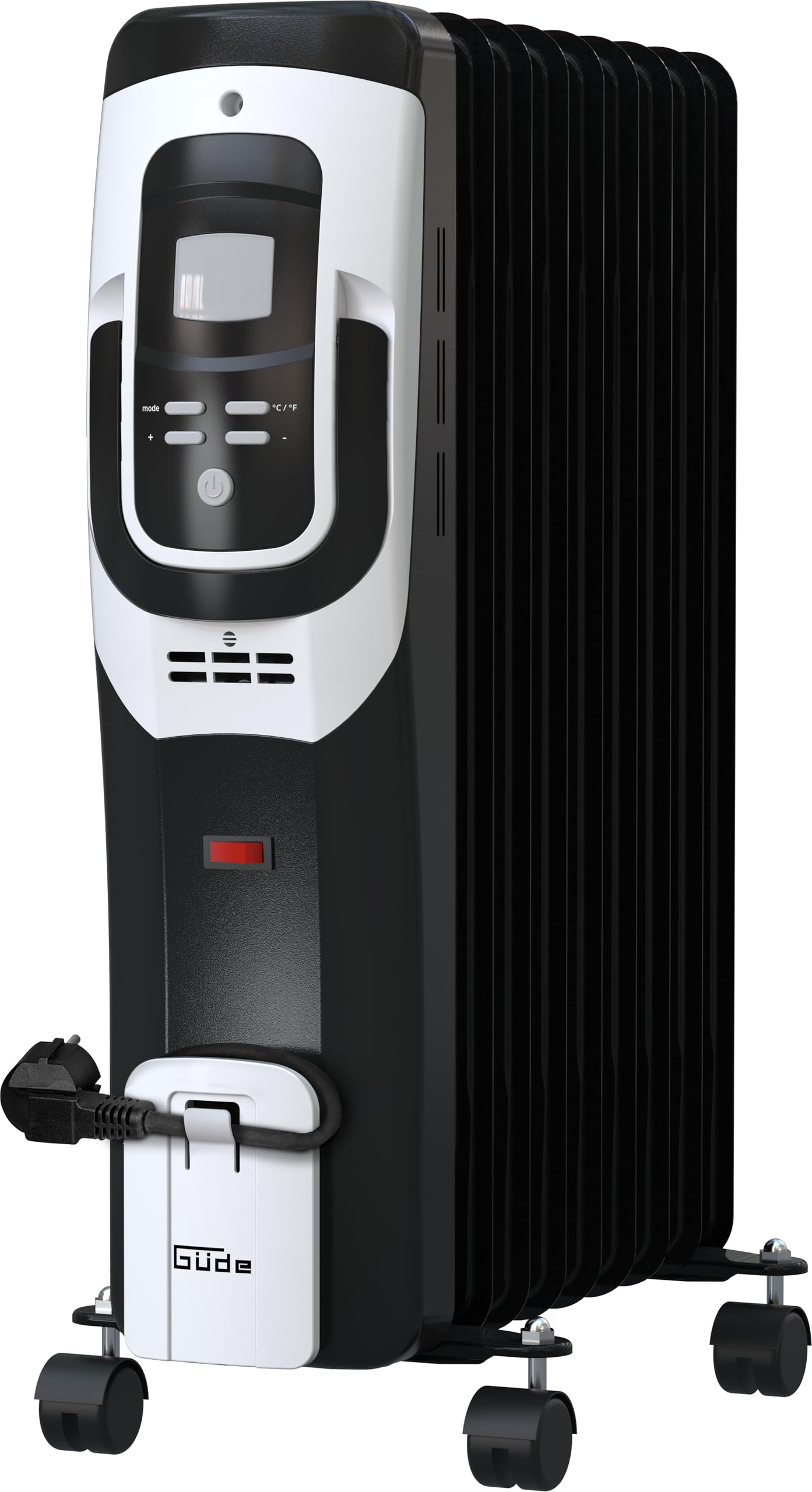 Güde Radiatore ad olio OR 2000-9 DT (220-240 V, 2000 W, 3 livelli di riscaldamento (800/1200/2000 W), display LCD, funzione timer, 9 costole, termostato continuo, protezione ribaltamento e