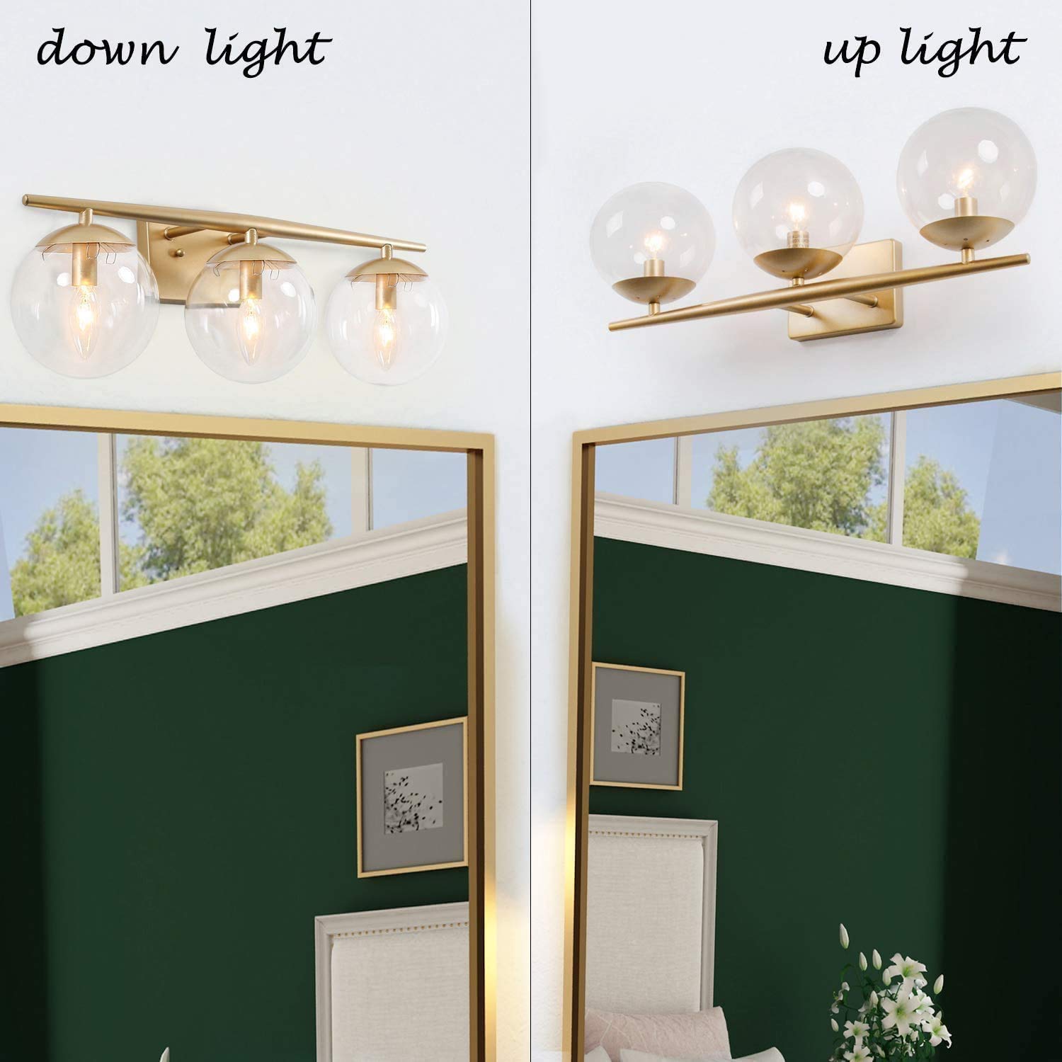 KSANA Gold Bathroom Light Fixtures, Modern Bathroom Lights Over Mirror