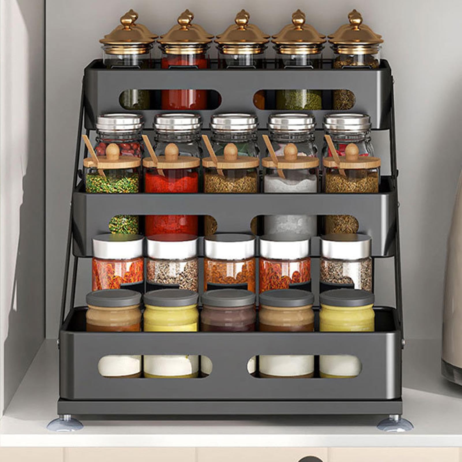 Organizador de condimentos | Organizador de condimentos de capas para despensa, organizadores de condimentos y almacenamiento, suministros de almacenamiento para el hogar para aceite, sal, salsa | Estante ajustable para condimentos, suministros de almacen