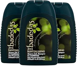Badedas 3-in-1 Revitalizing Shower Gel Shampoo and Conditioner having a rich formulation with extract of horse chestnut and the distinctive Badedas Fragrance, 200 ml Pack of 3