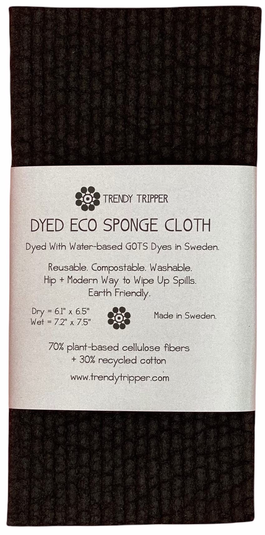 Trendy Tripper Earth-Friendly Reusable COMPOSTABLE Hand Dyed ECO Sponge Cloth | AKA Swedish Dishcloth | Dyed Black (4-Pack Black)