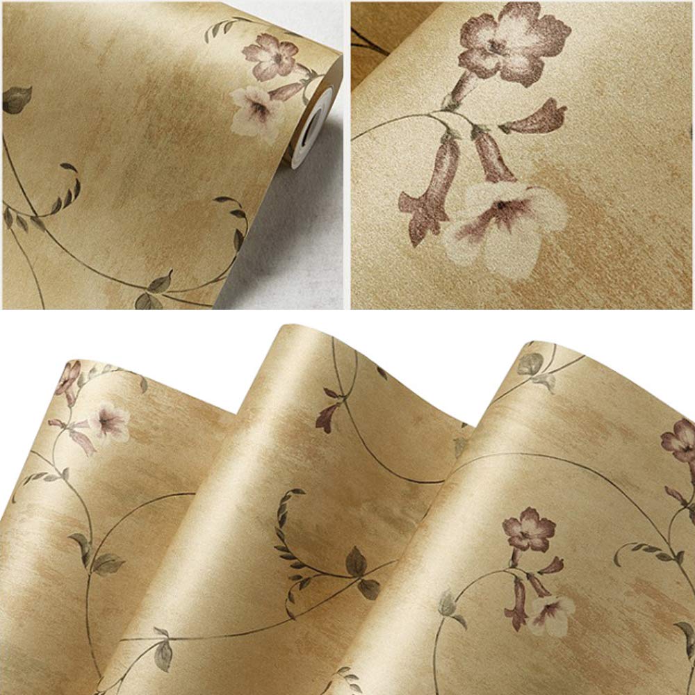 American Country Non-woven Wallpaper Retro Nostalgic Pastoral Flower Pattern Morning Glory Branch Living Room Bedroom Dining Room Sofa TV Background Wall Shop Decoration 1.73'W x 32.8'L Non-Pasted - Image 4