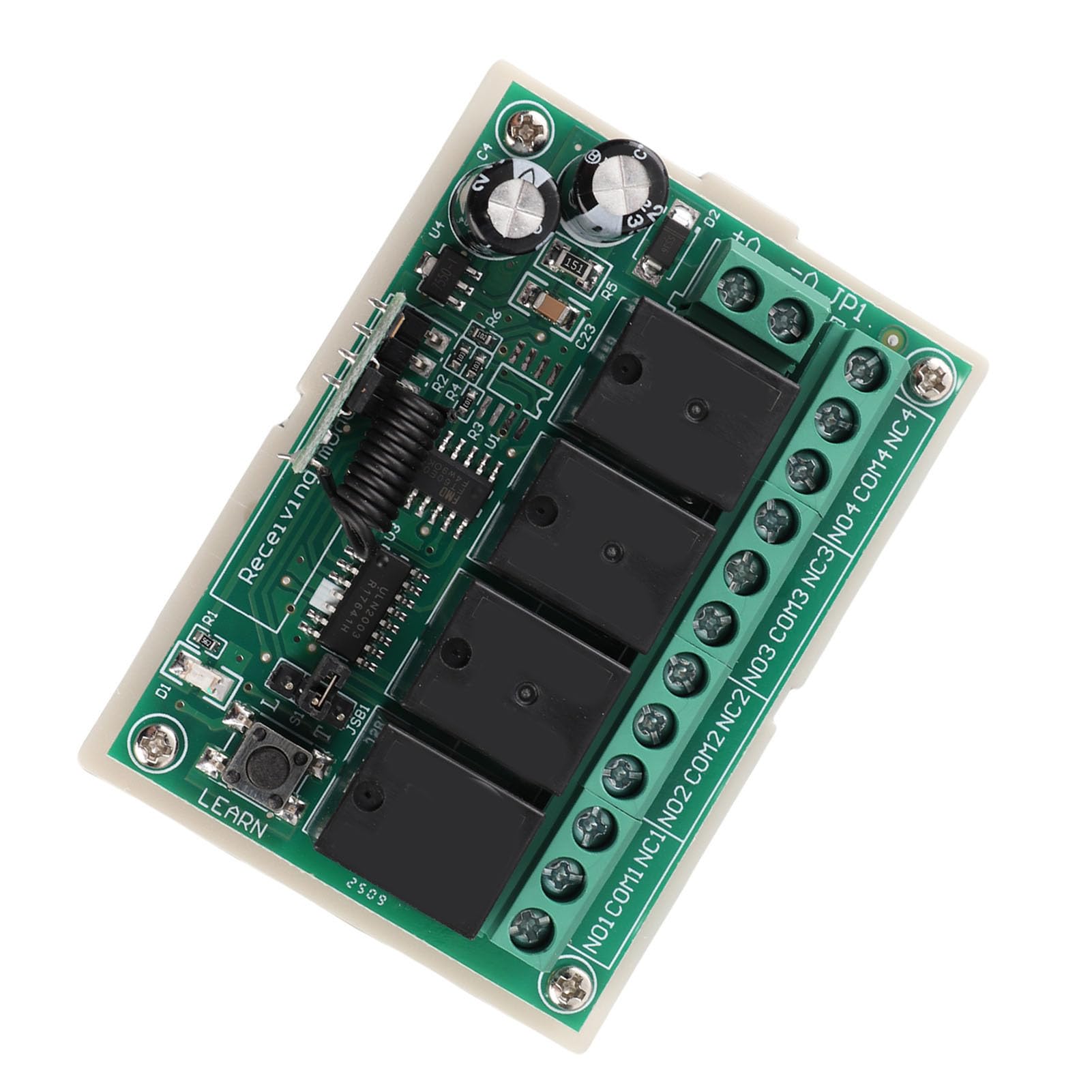 Ticfox Telecomando multifunzione a 4 vie Relè wireless sostitutivo Alta sensibilità Portata 100M Potenza di carico 12V DC 20A per uso industriale domestico 4 telecomandi inclusi