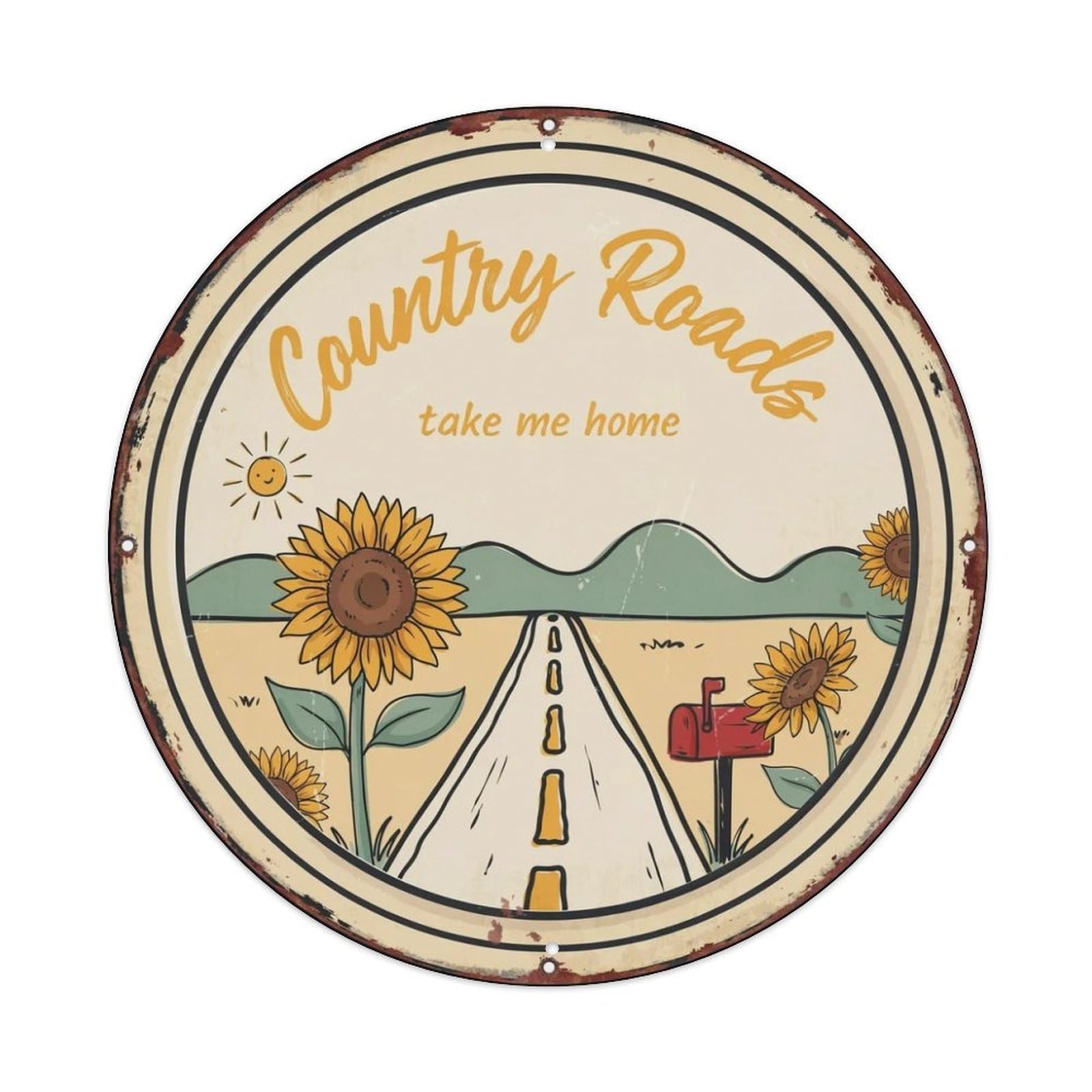 Country Roads Country Metal Tin Sign Plaque