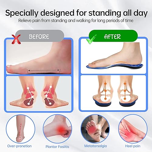 Miniatura 8 de Más de 210 libras de plantillas para fascitis plantar resistentes para hombres y mujeres, soporte ortopédico para el arco interior para aliviar el