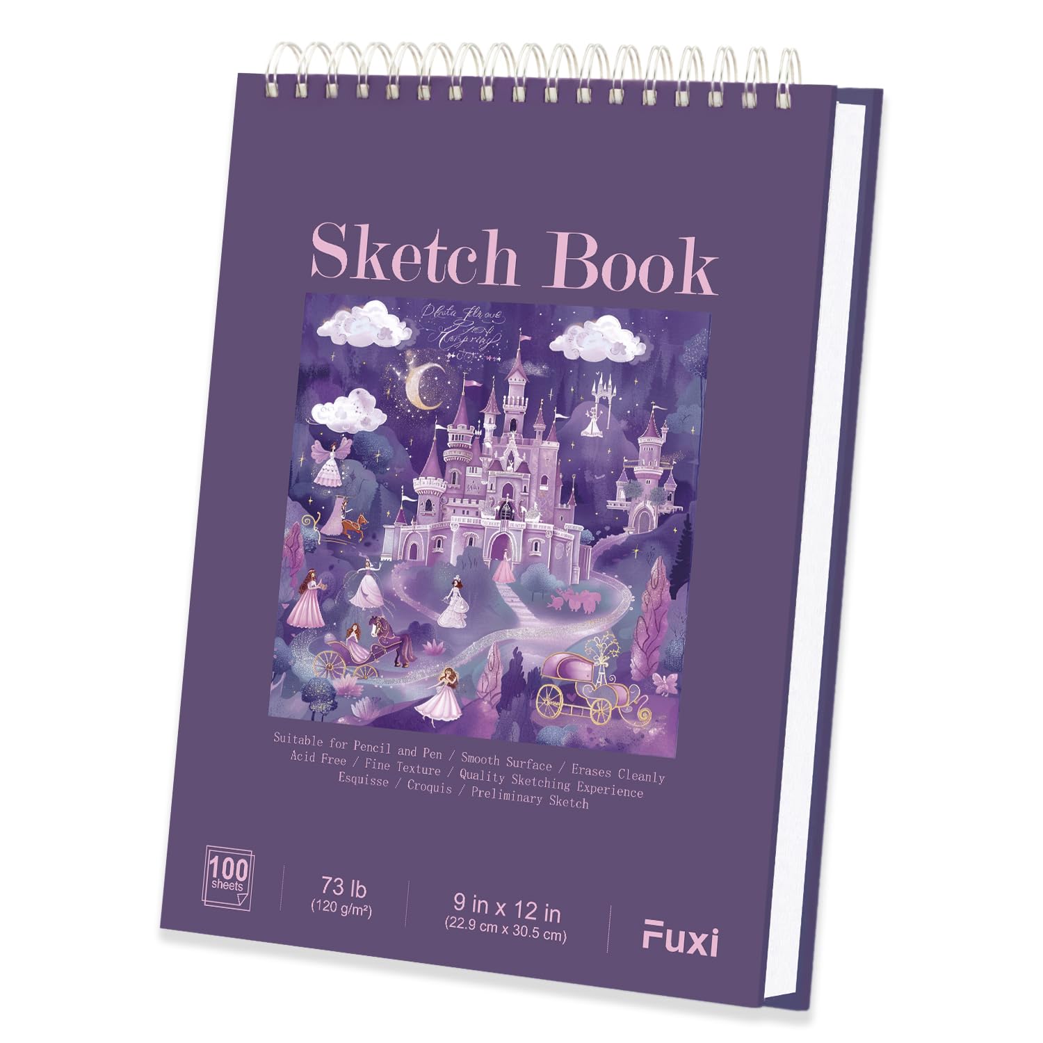 Purple Sketch Book for Women - 9"x12" Girls Sketch Book, 100 Sheets (73lb/120gsm) Drawing Paper for Kids, Art Supplies for Girls Ages 8-12, Beginners, and Adults, 1-Pack