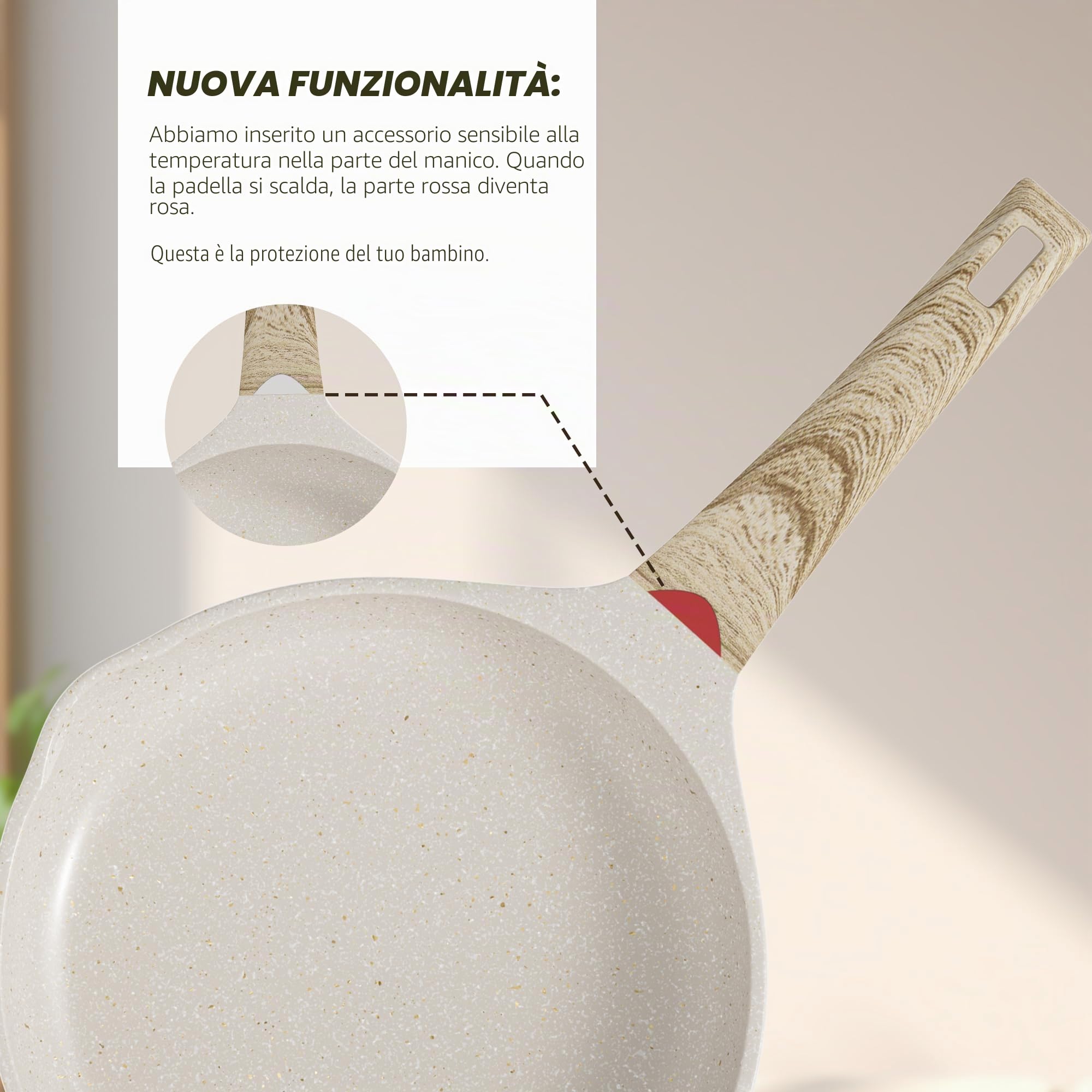RIOVARM Induzione Set di padelle Antiaderente Padelle universali 20 cm 24 cm 28 cm Granito Padella per omelette senza PFOA Marmo Set di pentole con manico resistente al calore Adatto a vari fornelli