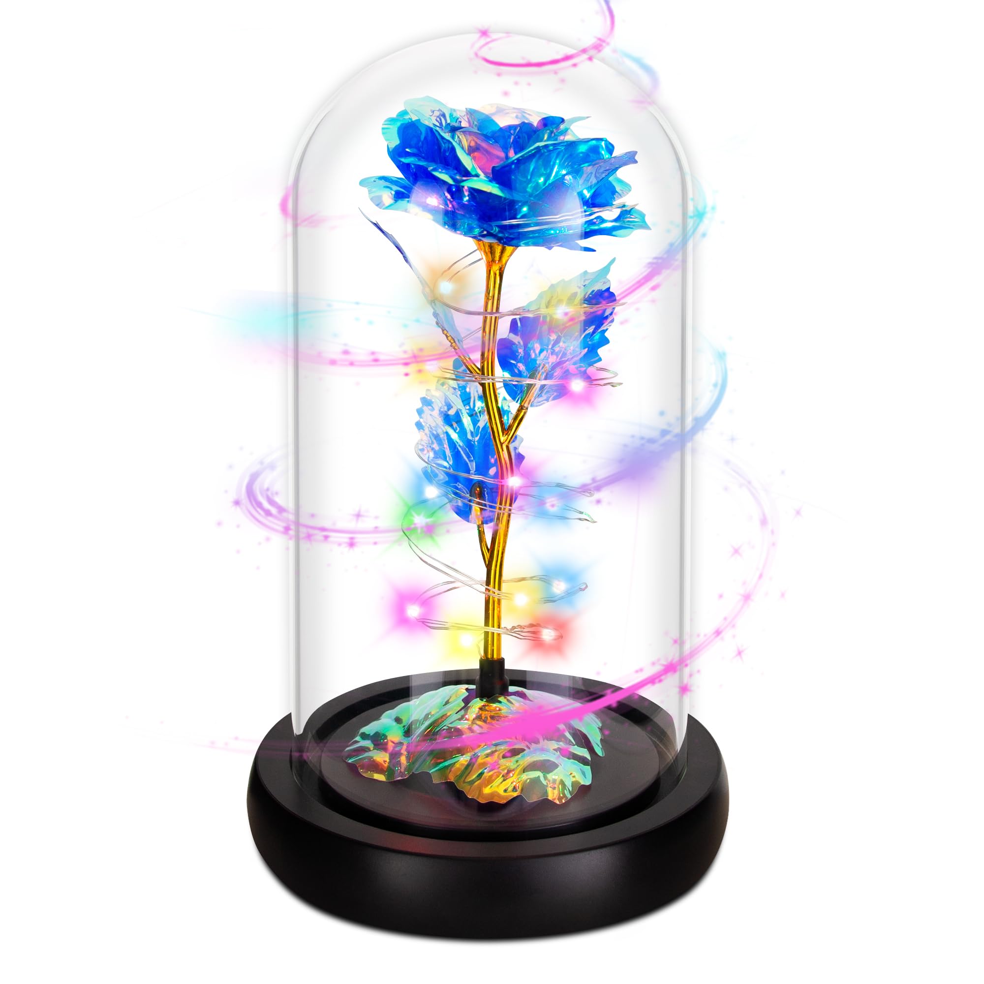 Childom Christmas Rose Gifts for Women,Birthday Gifts for Women Mom Christmas,Flowers for Delivery Prime,Rotating Blue Light Up Rose in A Glass Dome,Anniversary Rose Gift for Her Valentines Day