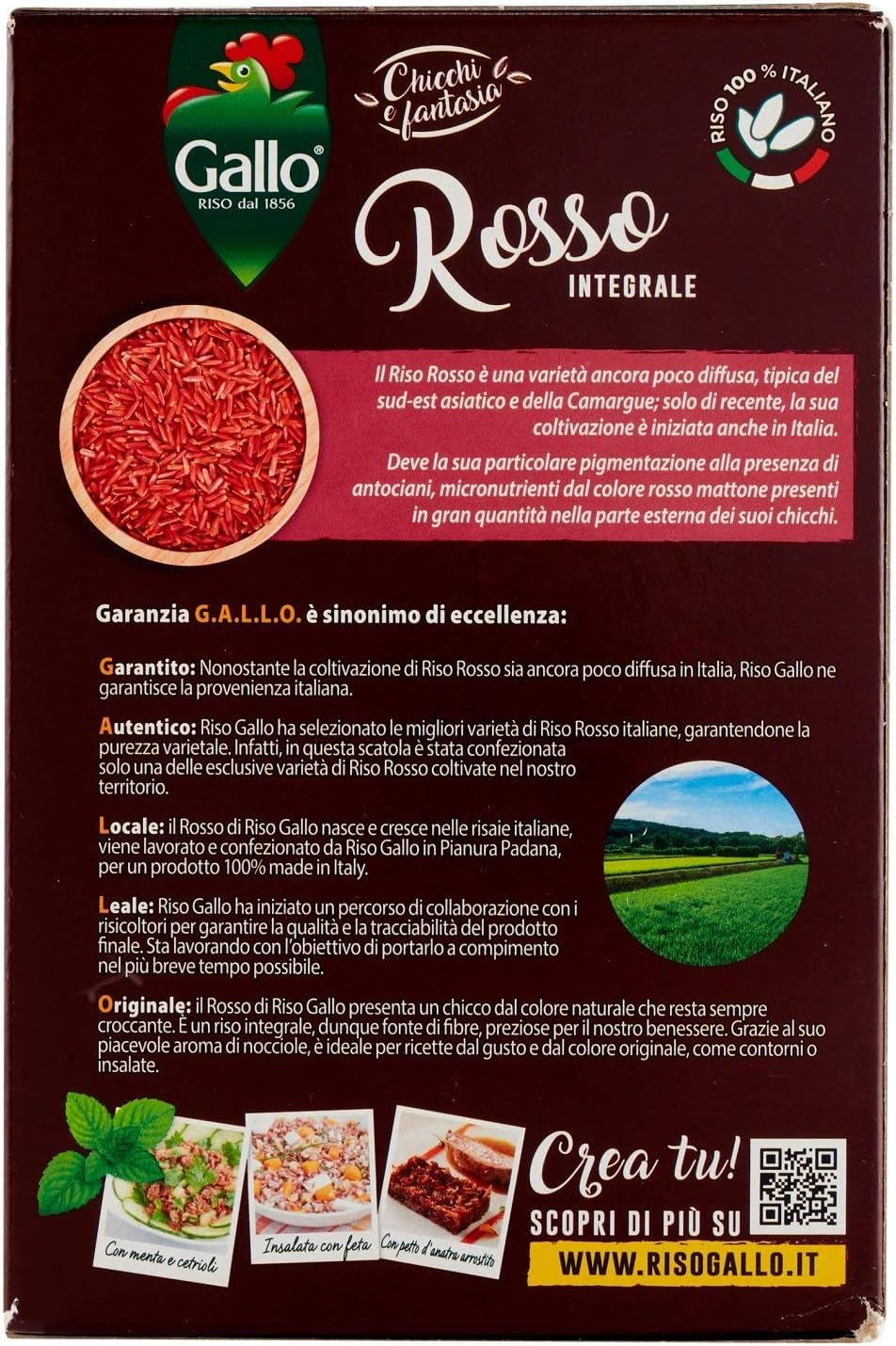 Italian Gourmet Riso Rosso Integrale riso roter Vollkornreis 12 x 500g | 100% aus Italien, ideale Beilage, per insalate e piatti freddi, kernig im, Gesamtnettogewicht 6 kg + Kostenlos Polpa 400g