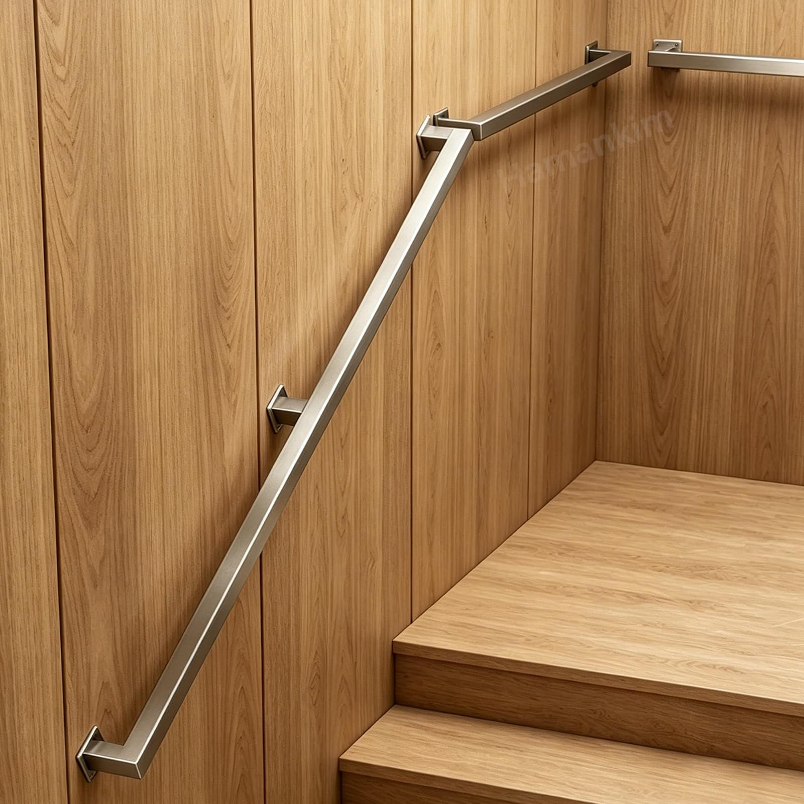 Varilla de soporte tubo cuadrado plateado barandilla de acero inoxidable | Pasamanos de Pared de Alta Resistencia, barandillas de Escalera Modernas Resistentes para sótano de Porche Loft(2.8m)