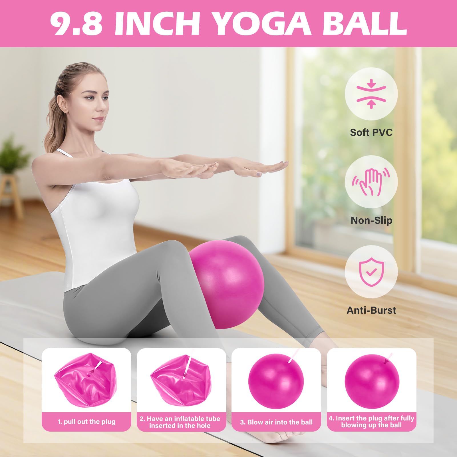 Ensemble de 13 anneaux de Pilates avec anneau 38 cm, ballon yoga 25 cm et bandes de résistance, équipement de gym à domicile